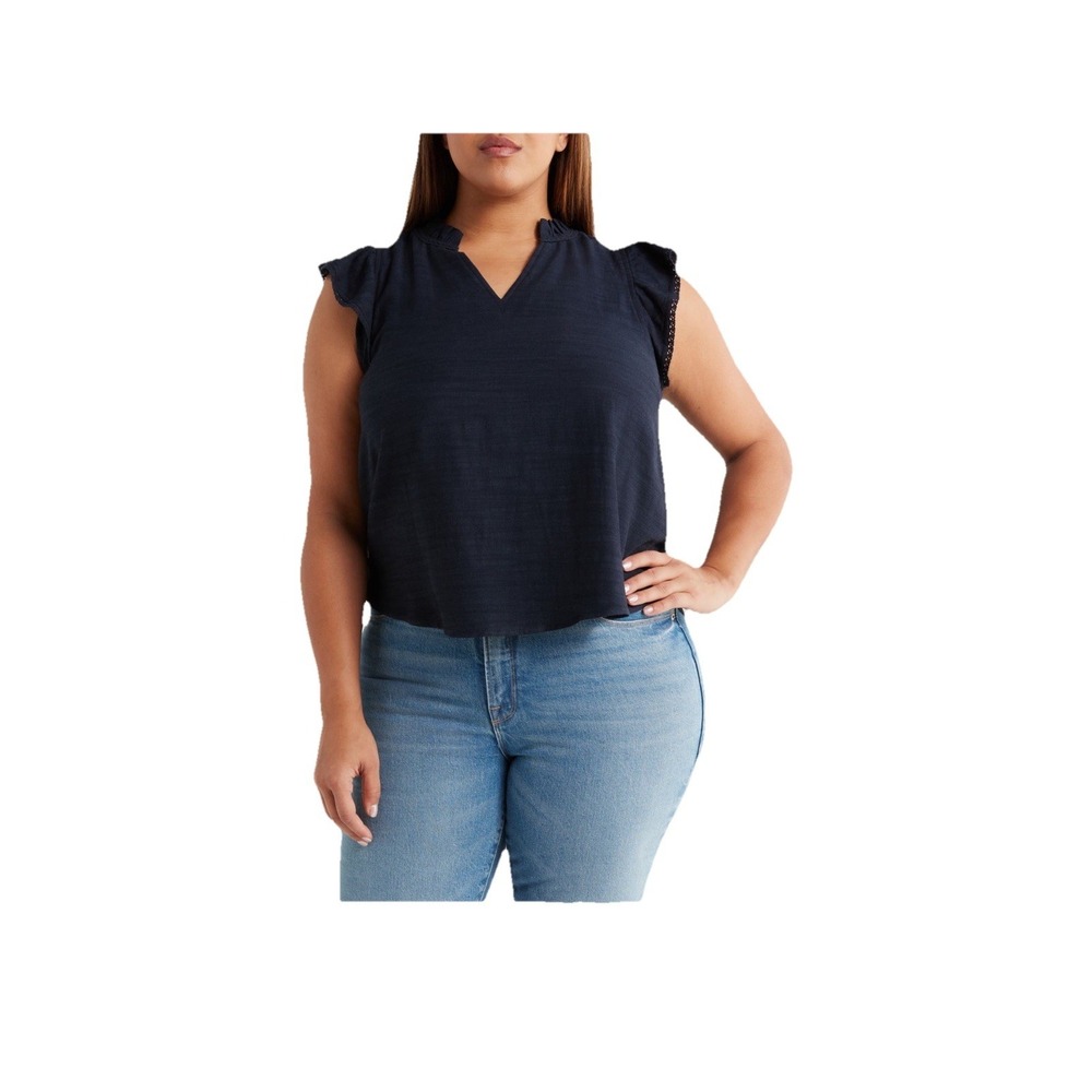 Wit & Wisdom Flutter Sleeve Jersey Top Plus Size Plus Size 2X Navy NWT Was $78!